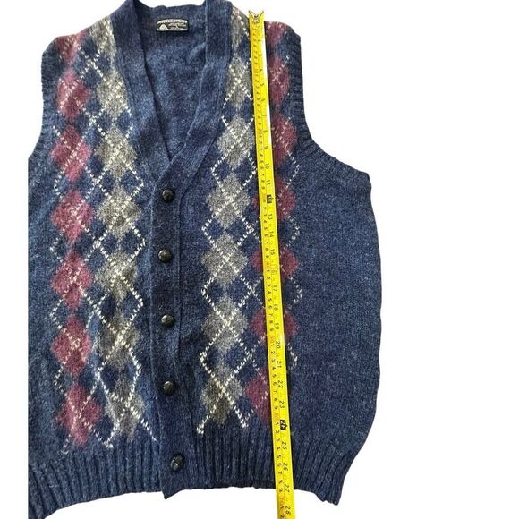 VTG Button Up Grandpa Core Shetland Wool Ireland Argyle Sweater Vest Men Large - Picture 7 of 10